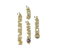 Gold CZ Peace Happy Joy Grateful Word Charm, Sku#L684