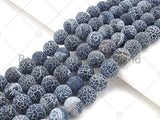 High Quality Natural Black Frosted Matte Fire Agate, Round 6mm/8mm/10mm/12mm Fire Agate, Black Cracked Agate, 15.5" Full Strand, sku#UA142