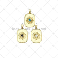 CZ Micro Pave Sunflower On Rectangle Shape Pendant, 18K Gold Filled Sunflower Charm, Necklace Bracelet Charm Pendant,17x26mm,Sku#LK464