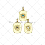 CZ Micro Pave Sunflower On Rectangle Shape Pendant, 18K Gold Filled Sunflower Charm, Necklace Bracelet Charm Pendant,17x26mm,Sku#LK464