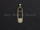 Clear CZ Micro Pave Safe Pin Shape Pendant, CZ Micro Pave Safe Pin pendant, Gold Pave pendant, 11x37mm, sku#LK17