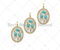 Turquiose Blue Enamel Flower On White Enamel Oval Shape Pendant, 18K Gold Filled Enamel Oval Charm,19x30mm,Sku#Z1376