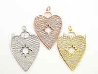 CZ Micro Pave Heart Pendant/Focal with Hollow out Star, Cubic Zirconia Large Heart Pendant Charm,48x33mm,sku#F519