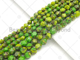 Golden Apple Green Imperial Jasper Round Diamond Cut Beads, 6mm/8mm/10mm Imperial Jasper, 15.5'' Full Strand, Sku#U1136