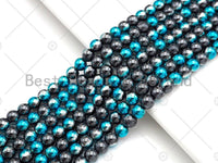 New!!! Half Plated Blue Natural Hematite Beads, 4mm/6mm/8mm Pecock Blue Round Smooth Beads,15.5''  Full Strands, Sku#S131