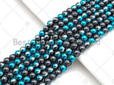 New!!! Half Plated Blue Natural Hematite Beads, 4mm/6mm/8mm Pecock Blue Round Smooth Beads,15.5''  Full Strands, Sku#S131