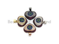 CZ Micro Pave Multi color Puffy Heart with Evil Eye Pendant, Heart Cubic Zirconia Pendant, Evil Eye Charm, 18x22mm,sku#F692