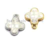 100% Natural White Shell Clover Pendant/charm White Gold Silver Charm, Shell Flower Pendant, Shell Jewellery, 10x13mm,SKU#Z331