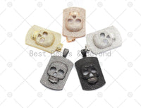 CZ Micro Pave Embossment Skull On Rectangle Shape Pendant,Cubic Zirconia Large Skull Charm, Necklace Bracelet Charm, 50x30mm, Sku#F667