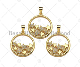 18k Gold Multi Star On Round Ring Charms, Gold Ring Charms, Star Pendant, Gold Pendant, Round Necklace Charms, 22x24mm, Sku#LK145