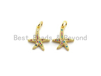 CZ Colorful Micro Pave Starfish Pendant, Starfish ar Shaped Pave Pendant, Gold plated, 13x15mm, Sku#F686