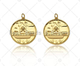 18k Dainty Gold Skull On Round Coin Charms, Gold Medallion Charms,Round Necklace Charms,25x28mm, Sku#Y410