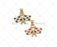 Colorful Enamel Flag Shape Pendant,18K Gold Filled CZ Micro pave Charm, Necklace Bracelet Charm Pendant, Sku#LK568