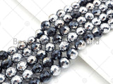 NEW!!! Natural Half Silver Plated Black Onyx Beads, 8mm/10mm/12mm Round Faceted Silver Black Onyx Beads, 15.5" Full Strand, Sku#UA210