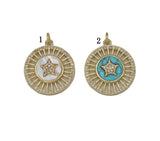 Gold CZ MOP/Turquoise Five Point Star On Round Charm, Sku#L696