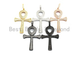 CZ Micro Pave Ankh Cross Pendant,Cubic Zirconia Paved Charm, Necklace Bracelet Charm Pendant, 33x52mm,sku#F695