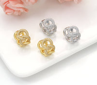 Gold Silver CZ Oval Link Huggies Earrings, Sku#LX175