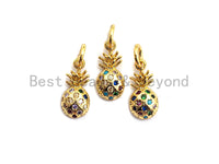 Small CZ Colorful Micro Pave Pineapple Pendant, Pineapple  Shaped Pave Pendant, Gold plated Pineapple Charm, 6x13mm, Sku#F760