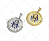 Dianty Gold/Silver Face On Round Coin Pendant/Charm,Medallion Cobalt Blue Enamel Charm, Necklace Bracelet Charm Pendant, 44x48mm, Sku#L550