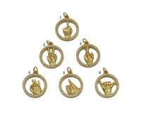 CZ Hand Gesture On Round Ring Charm, Sku#Y683