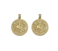 Gold Hamming Bird On Round Coin Charm, Sku#LK733