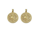 Gold Hamming Bird On Round Coin Charm, Sku#LK733