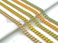 High Quality Colorful Enamel 6x7mm Cuban Curb Chain by Foot, Gold Enamel Cuban Chain, Wholesale bulk Chain, sku#E519