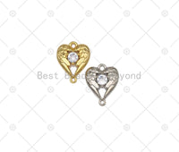 Angel Wing Heart with Big Clear CZ Shape Connector, Gold/Silver Heart Charm,Necklace Bracelet Charm Connector,13x16mm, Sku#Y514