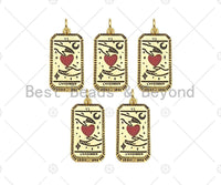 18K Gold Filled Two Hands with Red Enamel Heart Shape Pendant, Gold Filled Medallion Charm, Necklace Bracelet Charm,14x28mm,Sku#Z1343