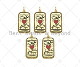 18K Gold Filled Two Hands with Red Enamel Heart Shape Pendant, Gold Filled Medallion Charm, Necklace Bracelet Charm,14x28mm,Sku#Z1343