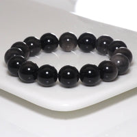 Genuine Silver Obsidian Round Smooth Stretchy Bracelet, 8mm/10mm/12mm, Sku#EF300