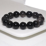 Genuine Silver Obsidian Round Smooth Stretchy Bracelet, 8mm/10mm/12mm, Sku#EF300