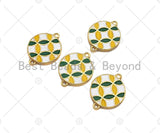 Enamel White Green Yellow Flower Pattern On Round Coin Connector,Colorful Enamel Gold Connector,Enamel Jewelry,20x15mm,Sku#Y421