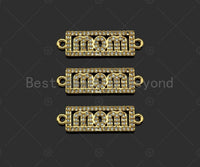 Gold Filled CZ Micro Pave Mom Word On Rectangle Shape Connector, 18K Gold Filled Connector, Mother's Day Gift, 25x8mm,Sku#LD112