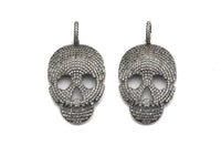 CZ Micro Pave Skull Pendant, Antique Finish Silver Tone, Clear Cubic Zirconia Big Pave Skull Charm Pendant,26x40mm, sku#F986