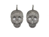 CZ Micro Pave Skull Pendant, Antique Finish Silver Tone, Clear Cubic Zirconia Big Pave Skull Charm Pendant,26x40mm, sku#F986