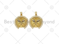 CZ Micro Pave Lion Head Shape Pendant,18K Gold Filled Lion Head Charm, Necklace Bracelet Charm Pendant, 27x25mm,Sku#LK414