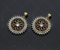 Gold Filigree Flower On CZ Micro Pave Round Ring Charms, Gold Charms, CZ Pave Pendant,Necklace Charms, 24x26mm, Sku#F1280