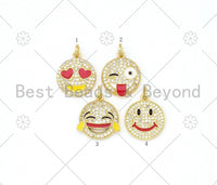 Gold Filled CZ Pave Enamel Popular Emojis Face Charm, EMOJIS, Emoji Charm,18K Gold Filled Enamel Charm,Enamel Jewelry,15x18mm,sku#L599