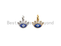 Cobalt CZ Micro Pave Oval Evil Eye With Long Eyelash Shape Pendant,Cubic Zirconia Oval Charm,Gold/Silver Tone,11x9mm,sku#Z473