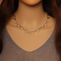Clear CZ Gold Heart Link Chain Adjustable Necklace,sku#LX237