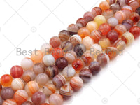 Natural Milky Peach Color Banded Agate Beads, 6mm/8mm/10mm/12mm Round Smooth Agate , 15.5" Full Strand, Sku#UA110