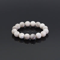 Genuine White Lace Agate Round Faceted Stretchy Bracelet, 8mm/10mm/12mm, Sku#EF364