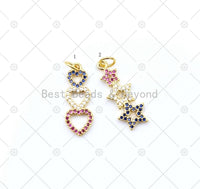 Clear/Fuchsia/Cobalt CZ Micro Pave Triple Heart/Star Shape Pendant, 18K Gold Filled Charm, Necklace Bracelet Pendant, 22x9mm,Sku#LK495