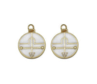 Gold CZ Enamel Arrow On Round Charm, Sku#Z1466