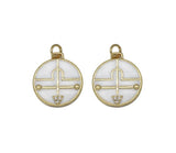 Gold CZ Enamel Arrow On Round Charm, Sku#Z1466