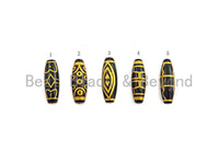 Natural Tibetan Agate Long Oval Shape Beads, Black Gold Dzi beads, Barrel Agate Beads, 10x30mm, sku#U587