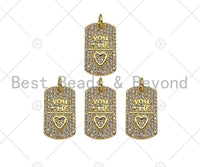 Gold Filled CZ Micro Pave You Me Heart On Rectangle Shape Pendant, 18K Gold Filled Charm, Love Necklace Bracelet Charm,11x18mm,Sku#LK330