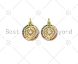 Colorful CZ Micro Pave Filigree Round Shape Pendant,18K Gold Filled CZ Charm, Necklace Bracelet Charm Pendant, 18x15mm,Sku#LK415