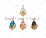 Gold Filled Colorful Quartz Teardrop Shape Pendant, 14K Gold Filled Clear/Blue/Pink/Purple Charm, Necklace Bracelet Charm, 10x16mm, Sku#ZX14